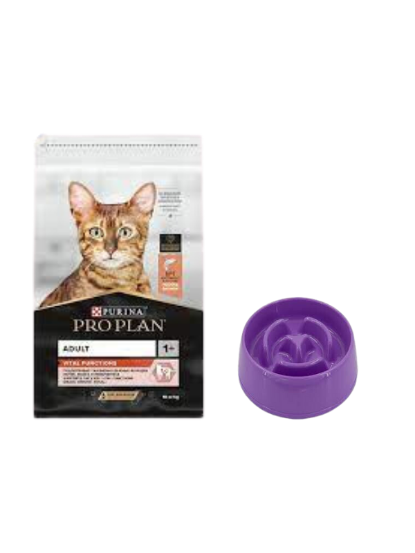 Pro Plan Adult Somonlu Yetişkin Kedi Maması 10 Kg, Yavaş Yeme Mama Kabı 775 Ml.