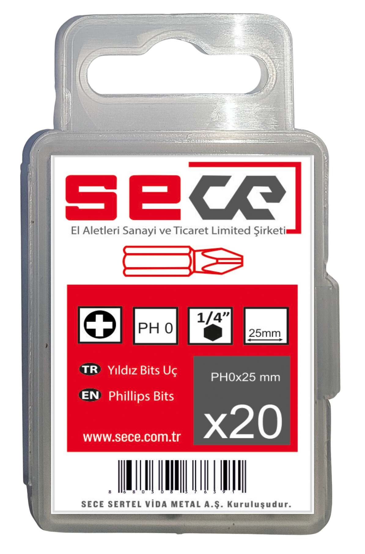 Sece 1/4'' Yıldız Bits Uç Ph0X25 Mm 20 Adet
