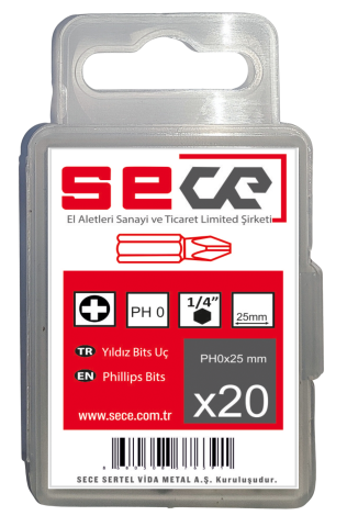 Sece 1/4'' Yıldız Bits Uç Ph0X25 Mm 20 Adet