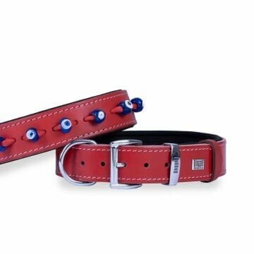 Doggie Konfor Deri Nazar Boncuklu Boyun Tasması Kırmızı 3,5X47-55Cm