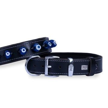 Doggie Konfor Deri Nazar Boncuklu Boyun Tasması Siyah 3,5X52-60Cm