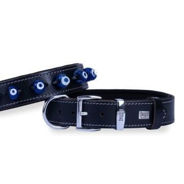 Doggie Konfor Deri Nazar Boncuklu Boyun Tasması Siyah 3,5X52-60Cm