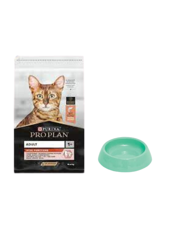 Pro Plan Adult Somonlu Yetişkin Kedi Maması 10 Kg, Yuvarlak Su ve Mama Kabı