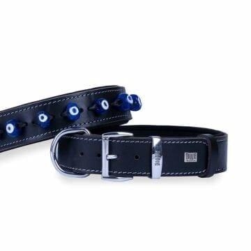 Doggie Konfor Deri Nazar Boncuklu Boyun Tasması Siyah 4X52-60Cm