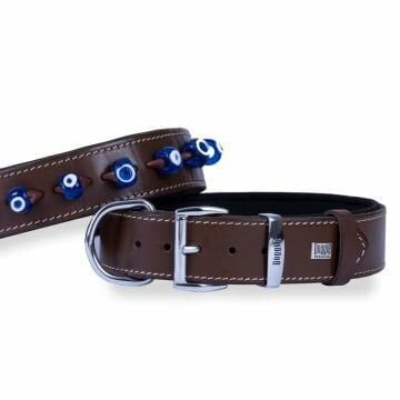 Doggie Konfor Deri Nazar Boncuklu Boyun Tasması Kahve 4X52-60Cm
