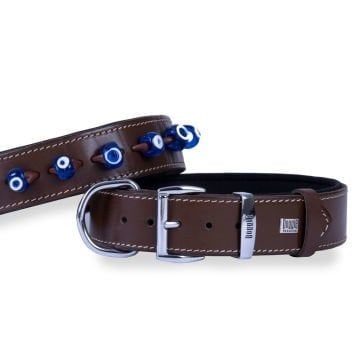 Doggie Konfor Deri Nazar Boncuklu Boyun Tasması Kahve 4X57-65Cm