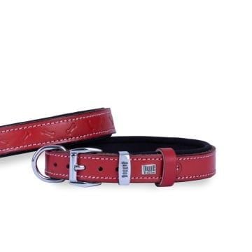 Doggie Konfor Deri Kemik Desenli Boyun Tasması Kırmızı 2X30-35Cm
