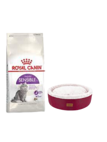Royal Canin Sensible 33 Sindirim Hassasiyetli Yetişkin Kedi Maması 4 Kg,Bordo Mia Donut Yatak