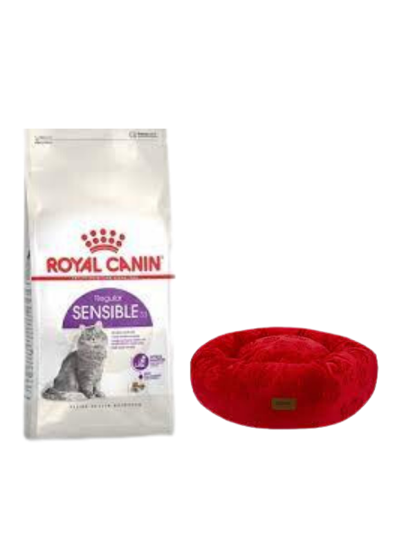 Royal Canin Sensible 33 Sindirim Hassasiyetli Yetişkin Kedi Maması 4 Kg,Kırmızı Luxe Donut Yatak