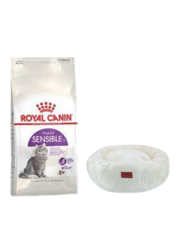 Royal Canin Sensible 33 Sindirim Hassasiyetli Yetişkin Kedi Maması 4 Kg,Beyaz Luxe Donut Yatak