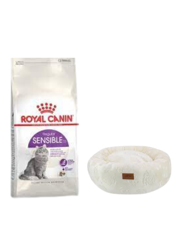 Royal Canin Sensible 33 Sindirim Hassasiyetli Yetişkin Kedi Maması 4 Kg,Krem Luxe Donut Yatak
