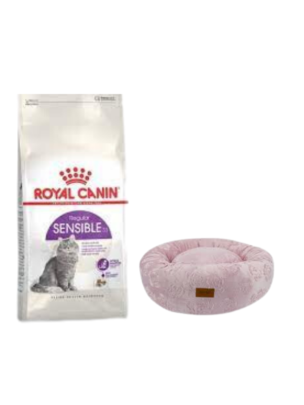 Royal Canin Sensible 33 Sindirim Hassasiyetli Yetişkin Kedi Maması 4 Kg,Pembe Luxe Donut Yatak