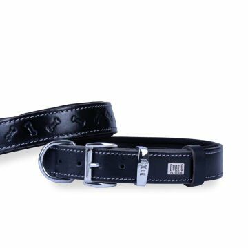 Doggie Konfor Deri Kemik Desenli Boyun Tasması Siyah 2,5X37-45Cm