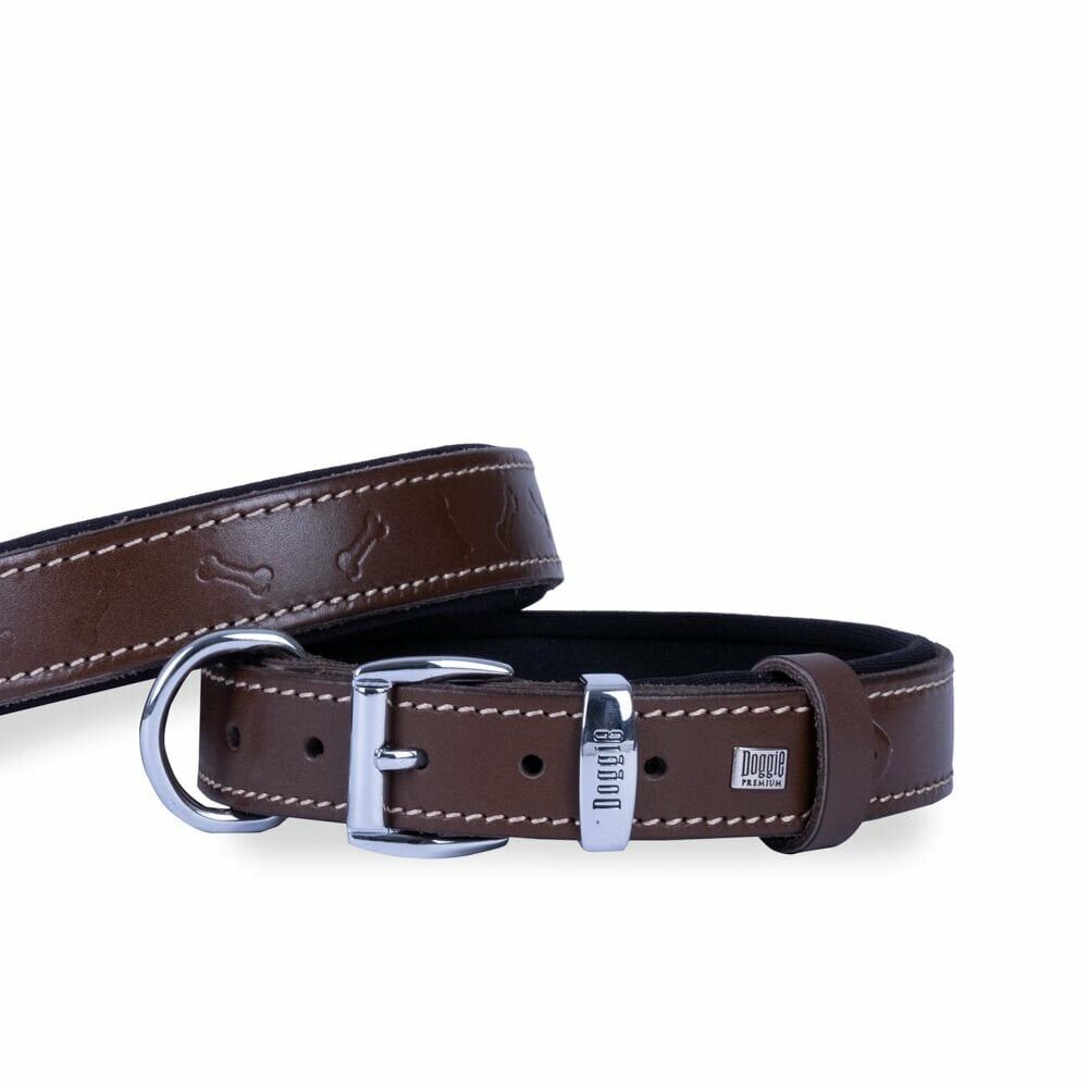 Doggie Konfor Deri Kemik Desenli Boyun Tasması Kahve 2,5X37-45Cm