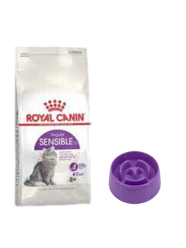 Royal Canin Sensible 33 Sindirim Hassasiyetli Yetişkin Kedi Maması 4 Kg,Yavaş Yeme Mama Kabı 375 Ml.