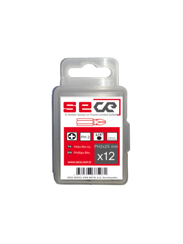 Sece 1/4'' Yıldız Bits Uç Ph2X25 Mm 12 Adet