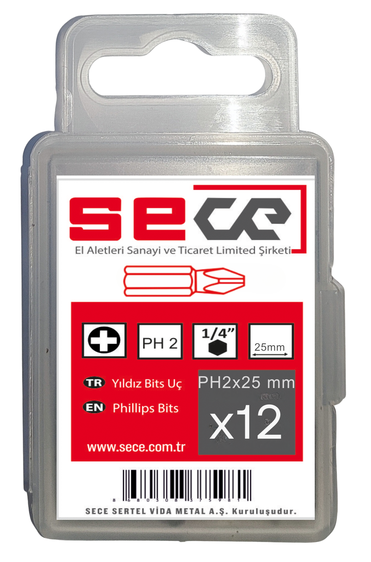 Sece 1/4'' Yıldız Bits Uç Ph2X25 Mm 12 Adet
