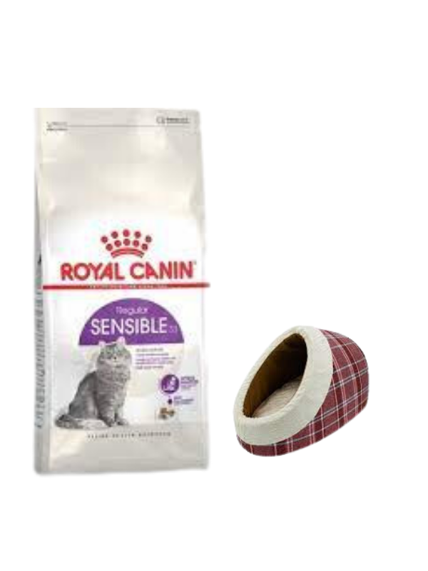 Royal Canin Sensible 33 Sindirim Hassasiyetli Yetişkin Kedi Maması 4 Kg,Mia Alaska Ekose Kırmızı Yatak