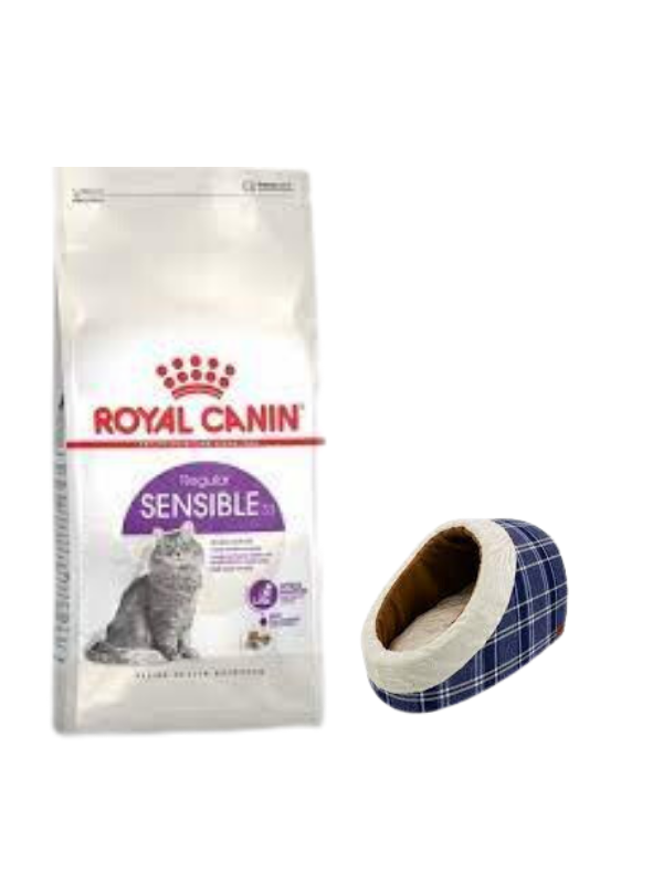 Royal Canin Sensible 33 Sindirim Hassasiyetli Yetişkin Kedi Maması 4 Kg,Mia Alaska Ekose Mavi Yatak