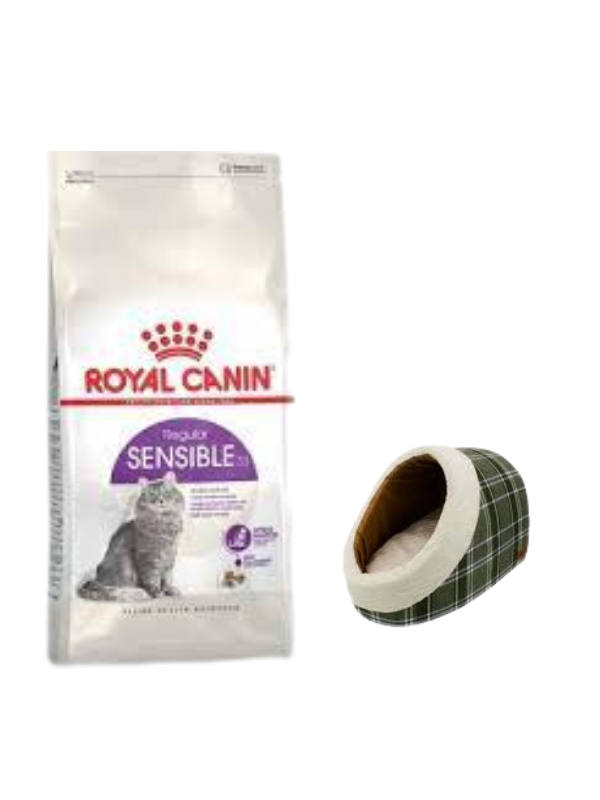 Royal Canin Sensible 33 Sindirim Hassasiyetli Yetişkin Kedi Maması 4 Kg,Mia Alaska Ekose Yeşil Yatak
