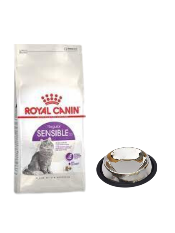 Royal Canin Sensible 33 Sindirim Hassasiyetli Yetişkin Kedi Maması 4 Kg,Kaymaz Tabanlı Su ve Mama Kabı