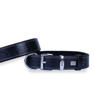 Doggie Konfor Deri Kemik Desenli Boyun Tasması Siyah 3,5X47-55Cm