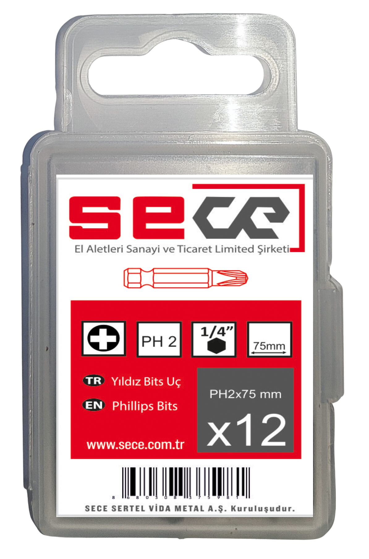 Sece 1/4'' Yıldız Bits Uç Ph2X75 Mm 12 Adet