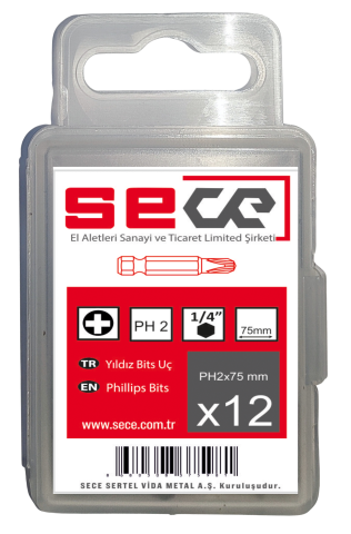 Sece 1/4'' Yıldız Bits Uç Ph2X75 Mm 12 Adet