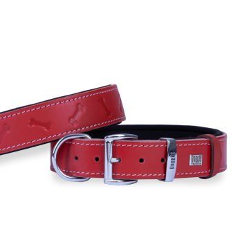 Doggie Konfor Deri Kemik Desenli Boyun Tasması Kırmızı 3,5X47-55Cm