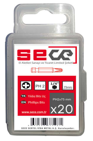 Sece 1/4'' Yıldız Bits Uç Ph2X75 Mm 20 Adet