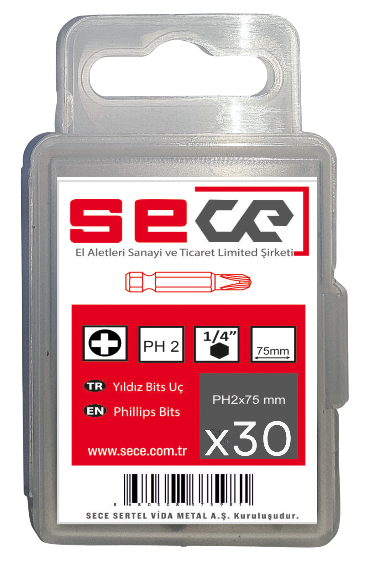 Sece 1/4'' Yıldız Bits Uç Ph2X75 Mm 30 Adet