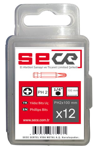 Sece 1/4'' Yıldız Bits Uç Ph2X100 Mm 12 Adet