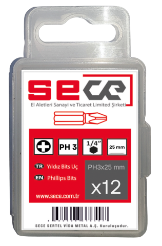 Sece 1/4'' Yıldız Bits Uç Ph3X25 Mm 12 Adet
