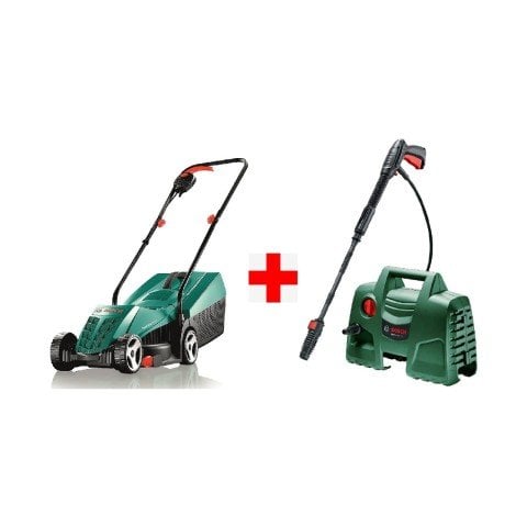 Bosch Elektrikli Çim Biçme Makinesi ve Aquatak 100 Bar Basınçlı Araba Yıkama Makinesi