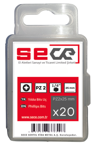 Sece 1/4'' Pozıdrıv Bits Uç Pz2X25 Mm 20 Adet