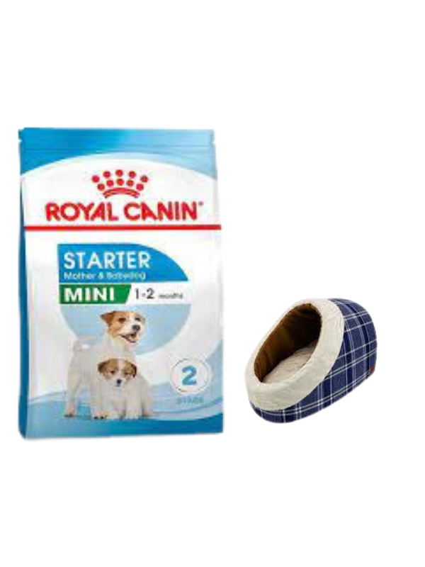 Royal Canin Mini Starter Mother&Babydog Köpek Maması 4 Kg, Mia Alaska Ekose Mavi Yatak
