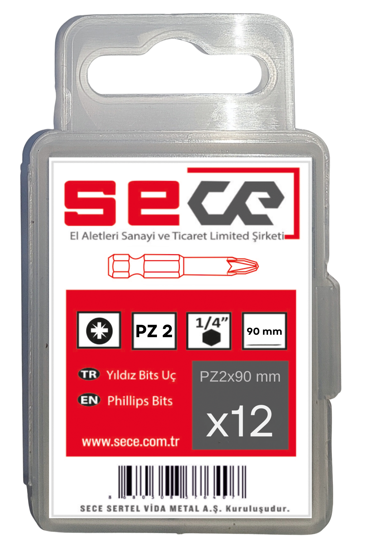 Sece 1/4'' Pozıdrıv Bits Uç Pz2X90 Mm 12 Adet