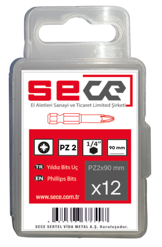 Sece 1/4'' Pozıdrıv Bits Uç Pz2X90 Mm 12 Adet