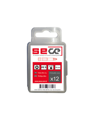 Sece 1/4'' Pozıdrıv Bits Uç Pz3X90 Mm 12 Adet