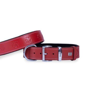 Doggie Konfor Deri Pati Desenli Boyun Tasması Kırmızı 4X57-65Cm