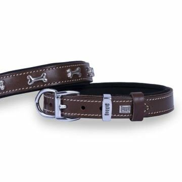 Doggie Konfor Deri Kemik Süslü Boyun Tasması Kahve 2X35-40Cm