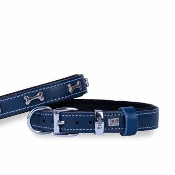 Doggie Konfor Deri Kemik Süslü Boyun Tasması Royalmavi 2X35-40Cm