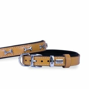 Doggie Konfor Deri Kemik Süslü Boyun Tasması Kamel 2X35-40Cm
