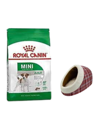 Royal Canin Mini Adult Yetişkin Kuru Köpek Maması  4 Kg,Mia Alaska Ekose Kırmızı Yatak