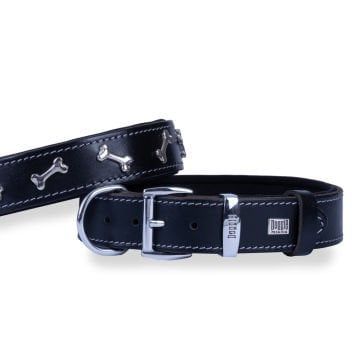 Doggie Konfor Deri Kemik Süslü Boyun Tasması Siyah 3,5X47-55Cm