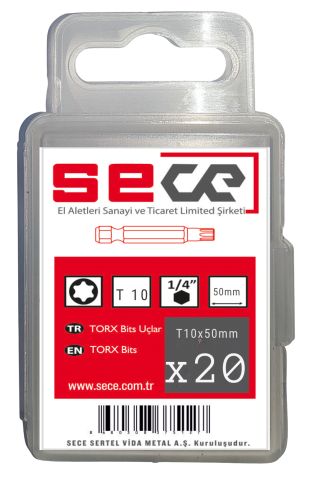 Sece 1/4'' Torx Bits Uç T10X50 Mm 20 Adet