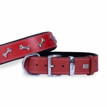 Doggie Konfor Deri Kemik Süslü Boyun Tasması Kırmızı 4X47-55Cm