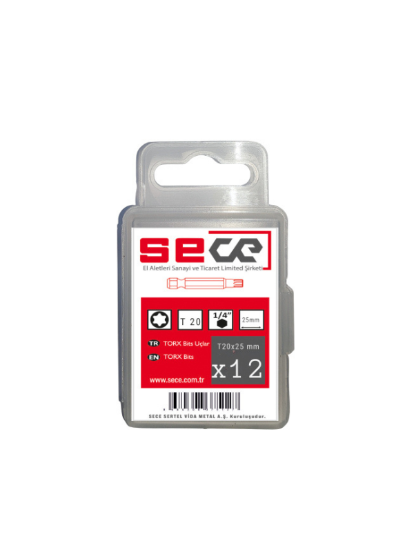 Sece 1/4'' Torx Bits Uç T20X25 Mm 12 Adet