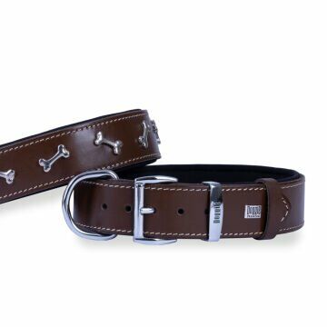 Doggie Konfor Deri Kemik Süslü Boyun Tasması Kahve 4X57-65Cm