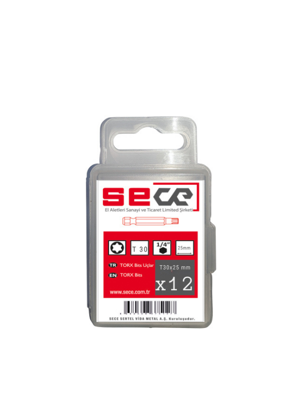Sece 1/4'' Torx Bits Uç T30X25 Mm 12 Adet